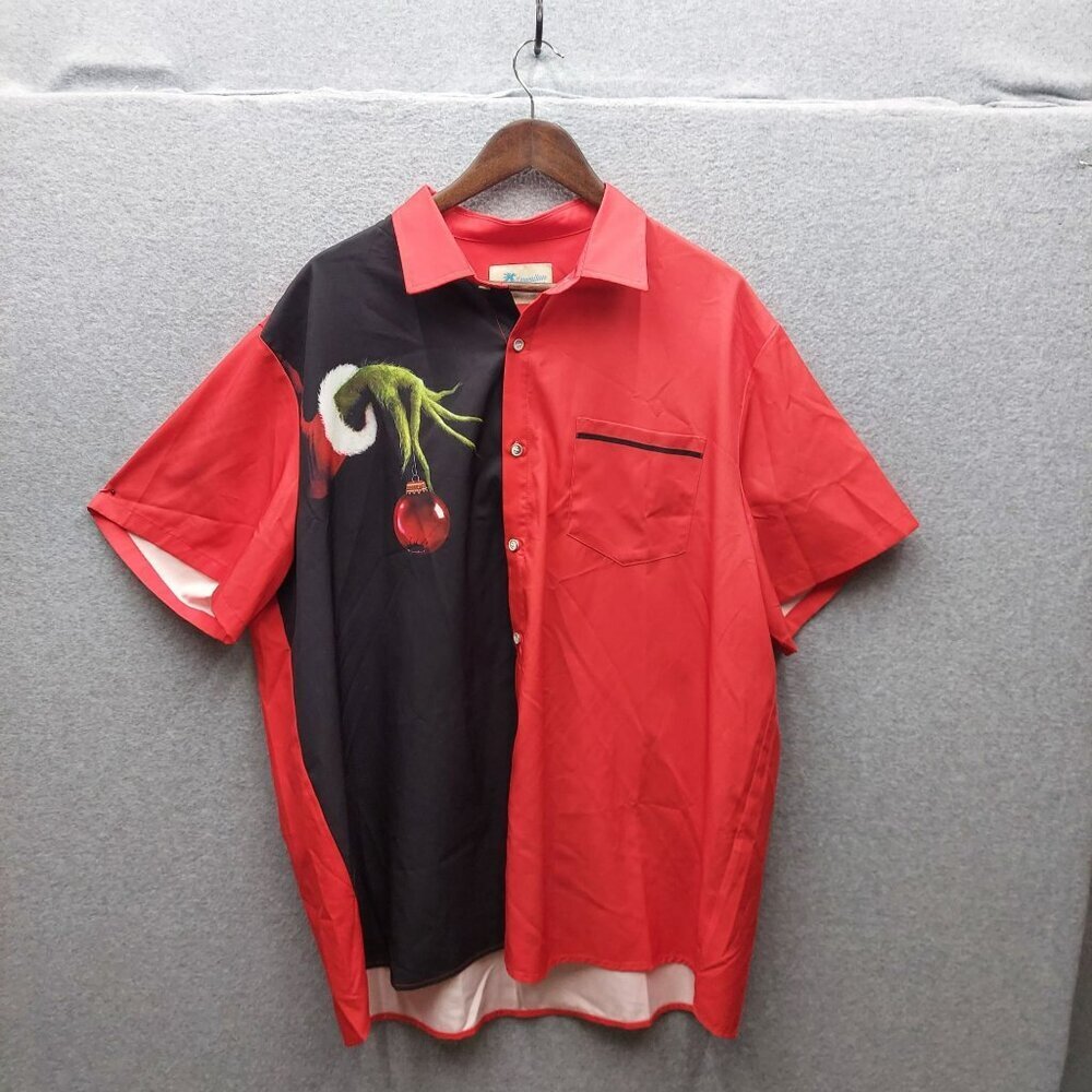 Red & Black Hawaiian Button-Up Shirt W/ Cherry Graphic Design 2XL Short Sleeve M